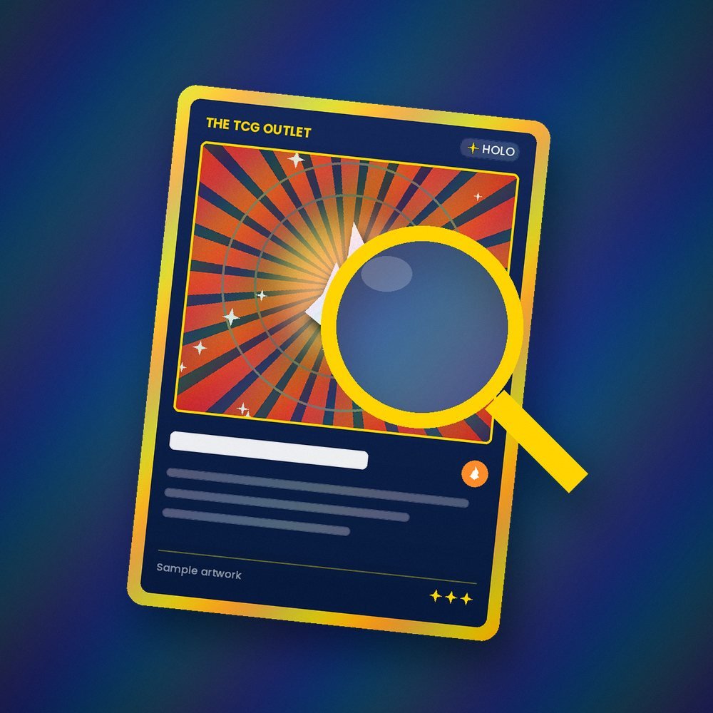 A holo card being inspected under a magnifier
