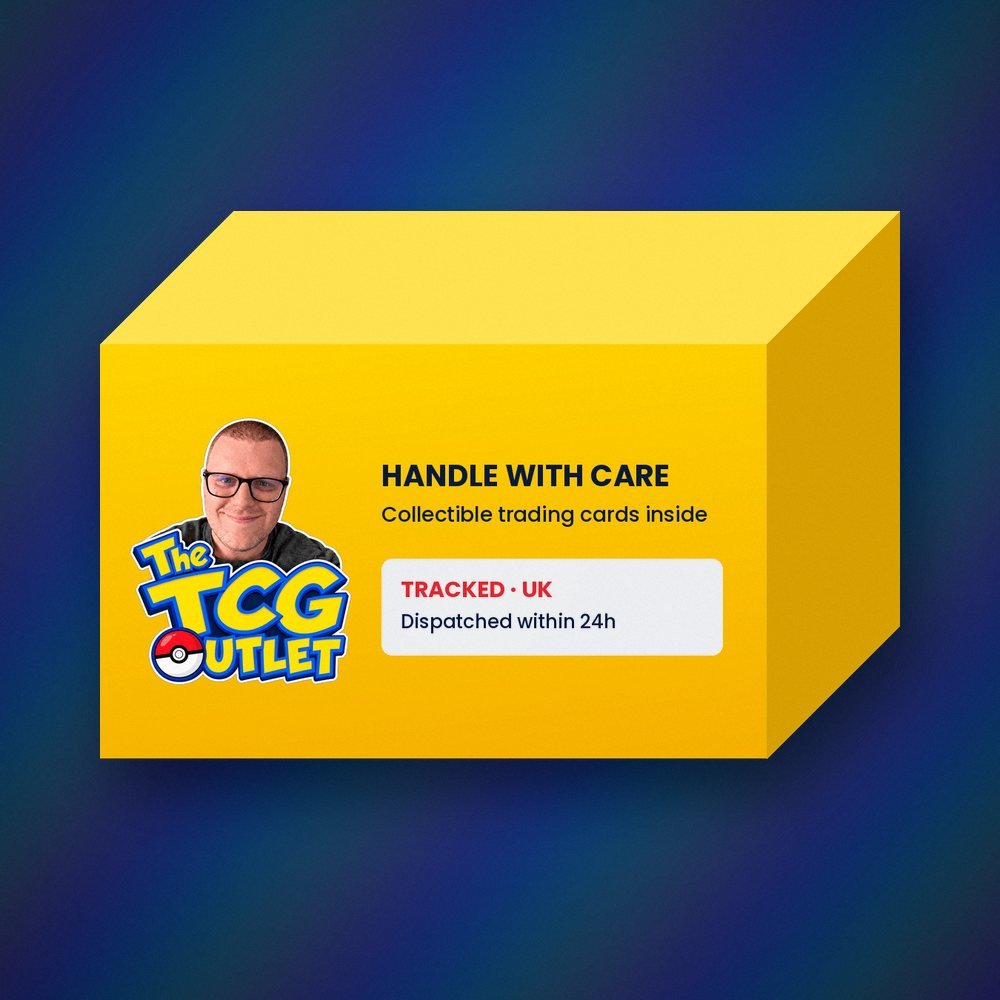 A TCG Outlet branded mailer box ready to ship